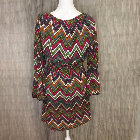 Urban Mangoz Multicolor Chevron Bell Sleeve Dress | Women’s Medium - Picture 4 of 7